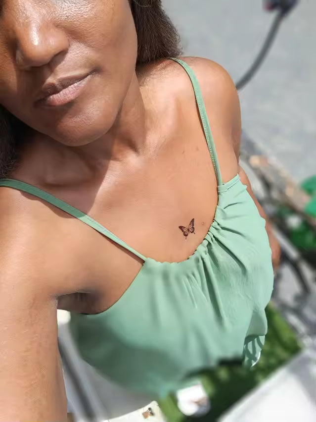Customer wearing the backless dress at vacation